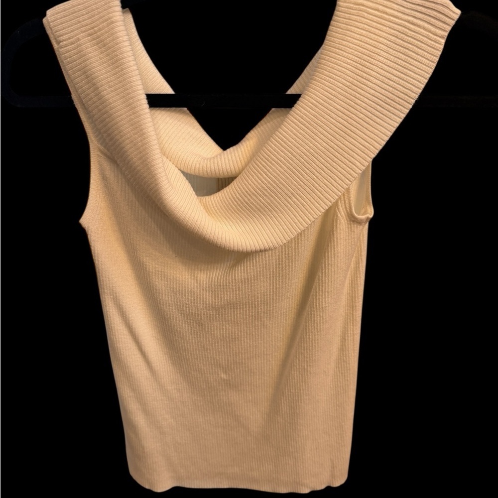 White Ribbed Cowl Neck Top M - Picture 1 of 3